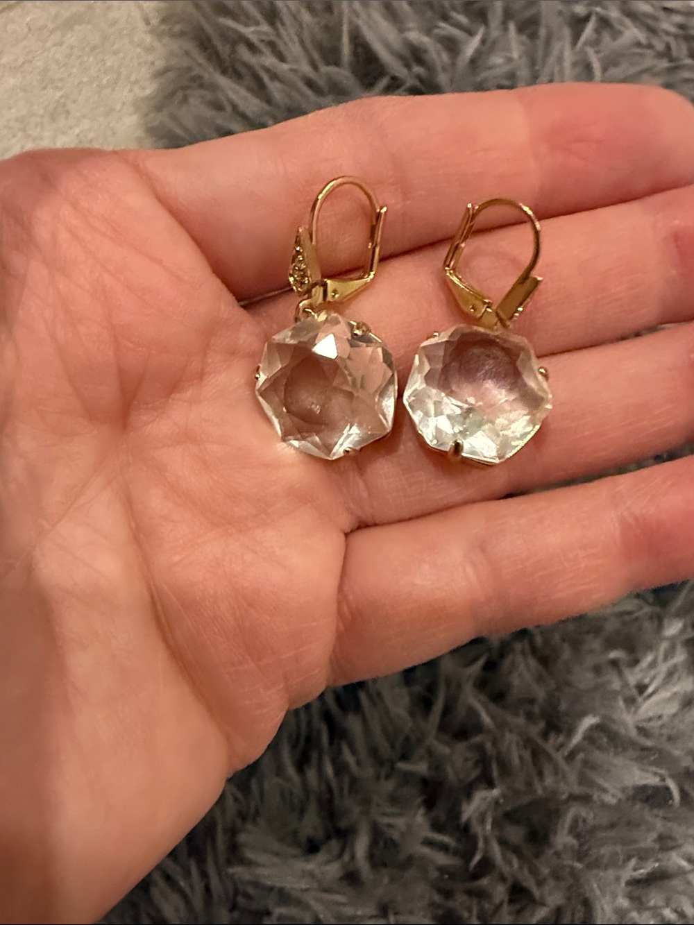 Stella & Dot Clear Crystal Drop Earrings with Gold-Tone Hooks